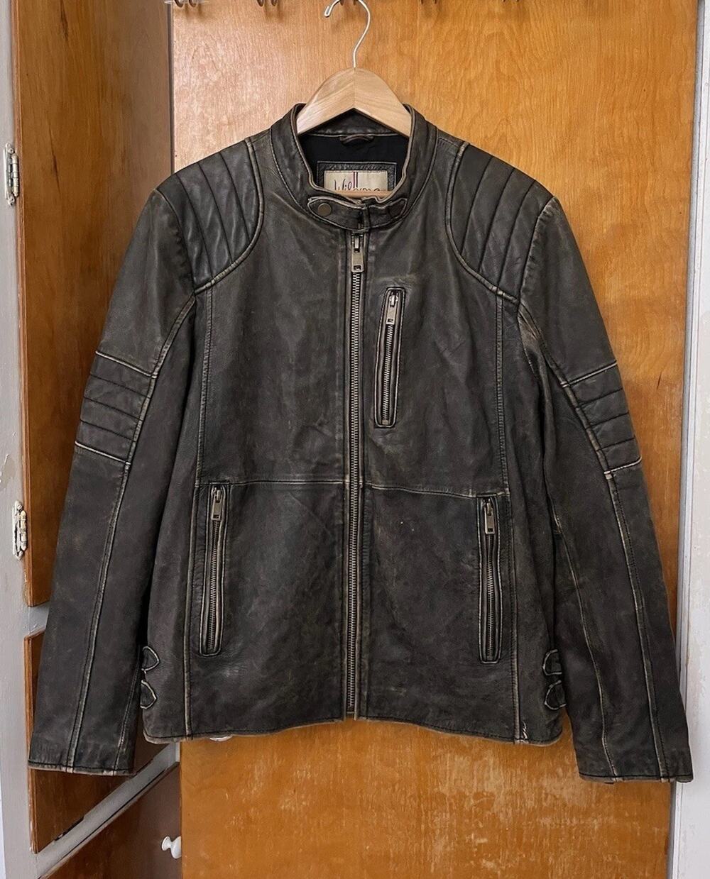 Wilsons Vintage Leather Jacket Moto Cafe Racer Biker Distressed Brown Size M